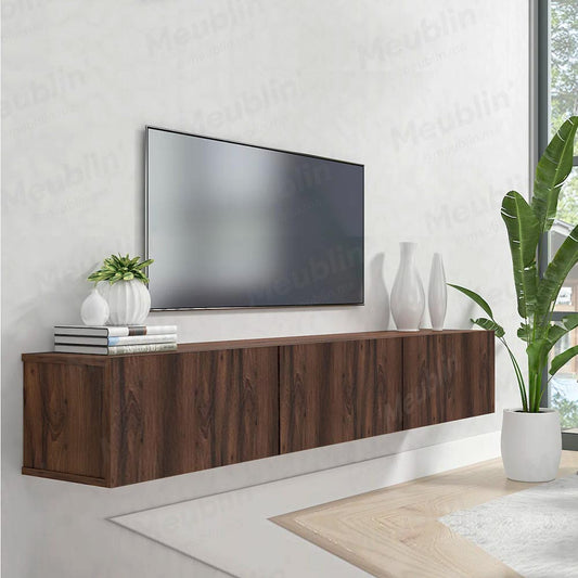 Meuble TV design suspendu AGDAL 180 cm - Bois Marron Foncé