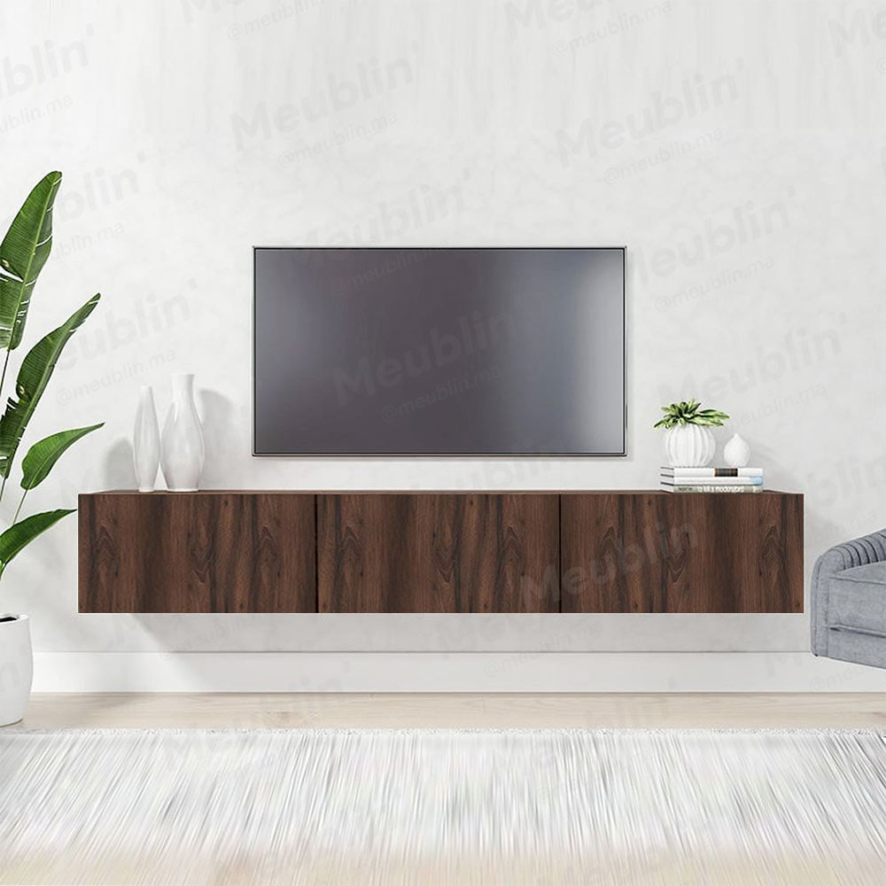 Meuble TV design suspendu AGDAL 180 cm - Bois Marron Foncé