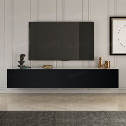 Meuble TV suspendu DAMLA 180 cm - Cadre Blanc et Portes Noires