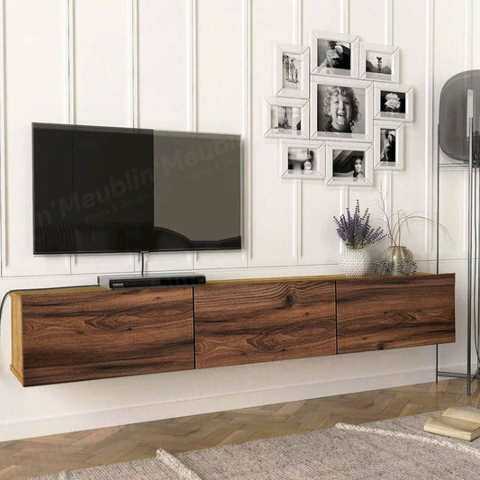 Meuble TV design suspendu DAMLA 180 cm - Chêne et noyer
