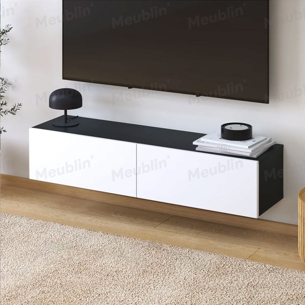 Meuble TV suspendu ARISTO 135 cm - Noir et Blanc - Décoration d'intérieur