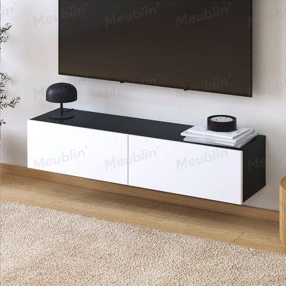 Meuble TV suspendu ARISTO 135 cm - Noir et Blanc - Décoration d'intérieur