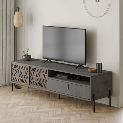 Meuble TV moderne DIONYSOS 170 cm pour séjour ou salon - Retro Grey
