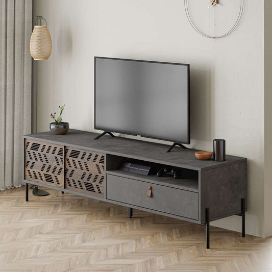 Meuble TV moderne DIONYSOS 170 cm pour séjour ou salon - Retro Grey
