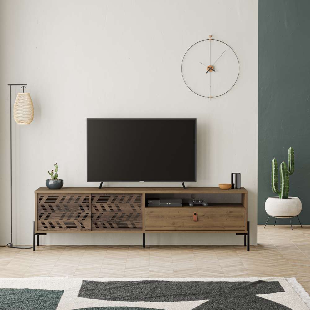Meuble TV moderne DIONYSOS 170 cm pour séjour ou salon - Noyer