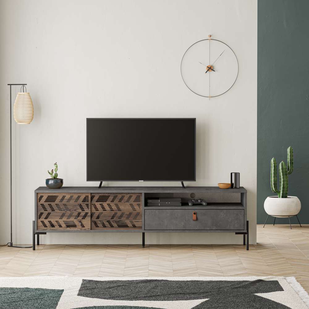 Meuble TV moderne DIONYSOS 170 cm pour séjour ou salon - Retro Grey