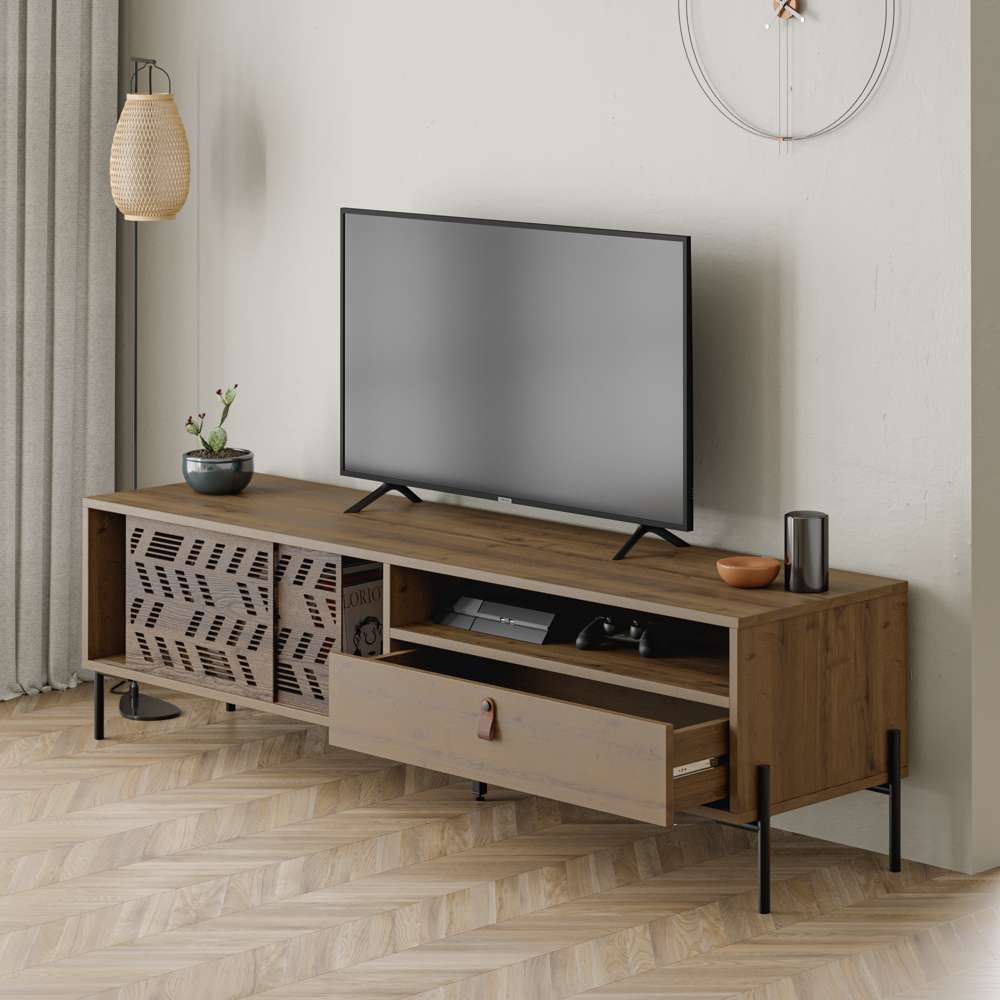 Meuble TV moderne DIONYSOS 170 cm pour séjour ou salon - Noyer