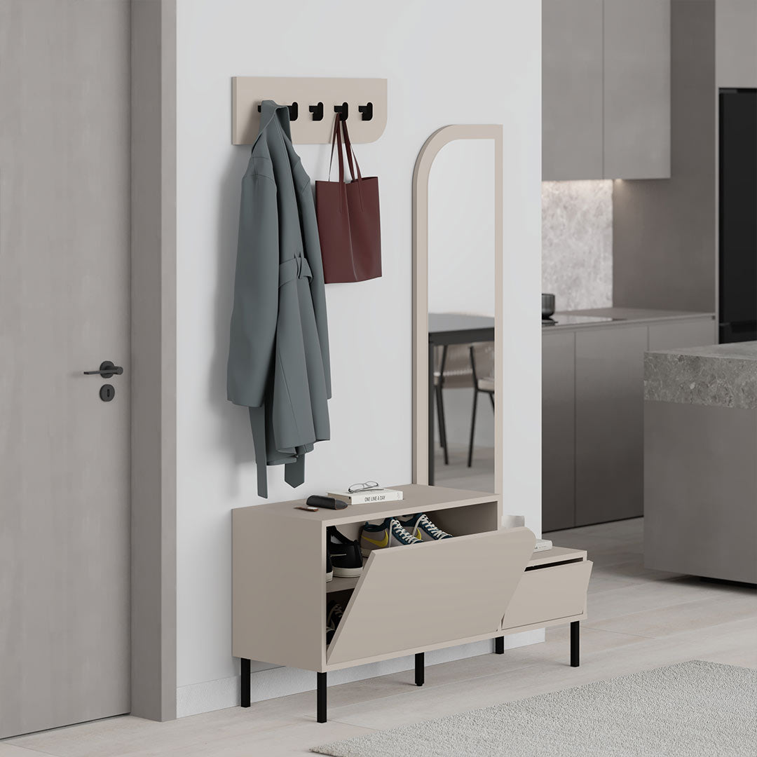 Meuble d'entrée MILA 172 cm - Rangement chaussures - Porte-manteaux et miroir