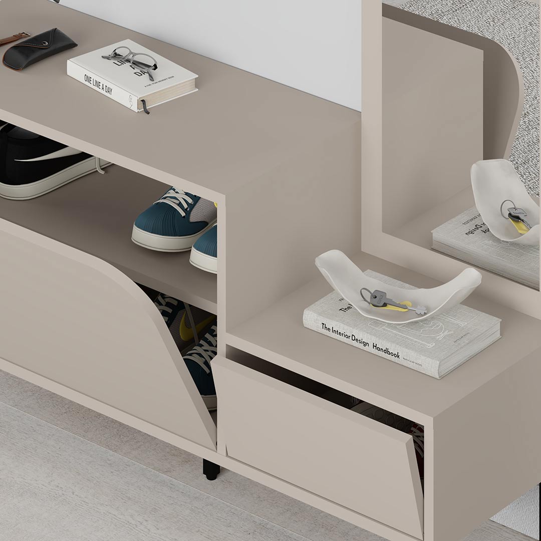 Meuble d'entrée MILA 172 cm - Rangement chaussures - Porte-manteaux et miroir