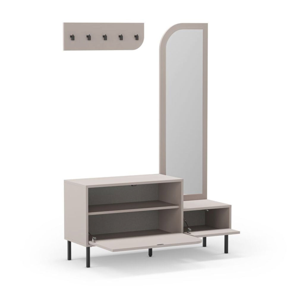 Meuble d'entrée MILA 172 cm - Rangement chaussures - Porte-manteaux et miroir
