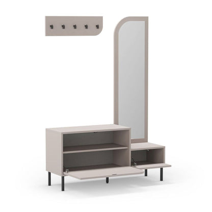 Meuble d'entrée MILA 172 cm - Rangement chaussures - Porte-manteaux et miroir