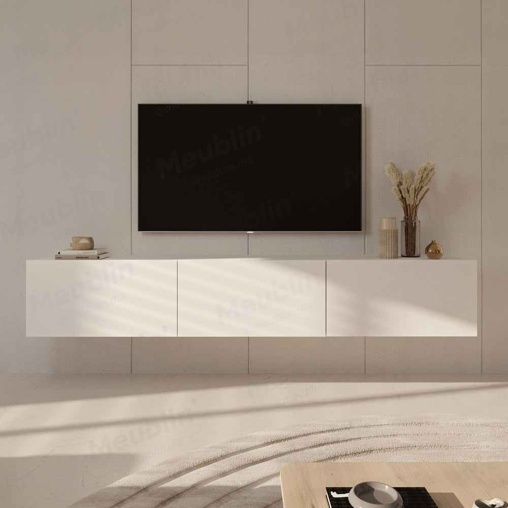 Meuble TV design suspendu DAMLA 180 cm Blanc - Séjour et Salon