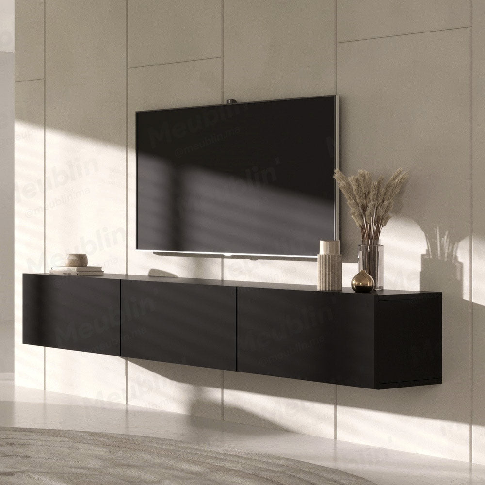 Meuble TV design suspendu DAMLA 180 cm - Noir