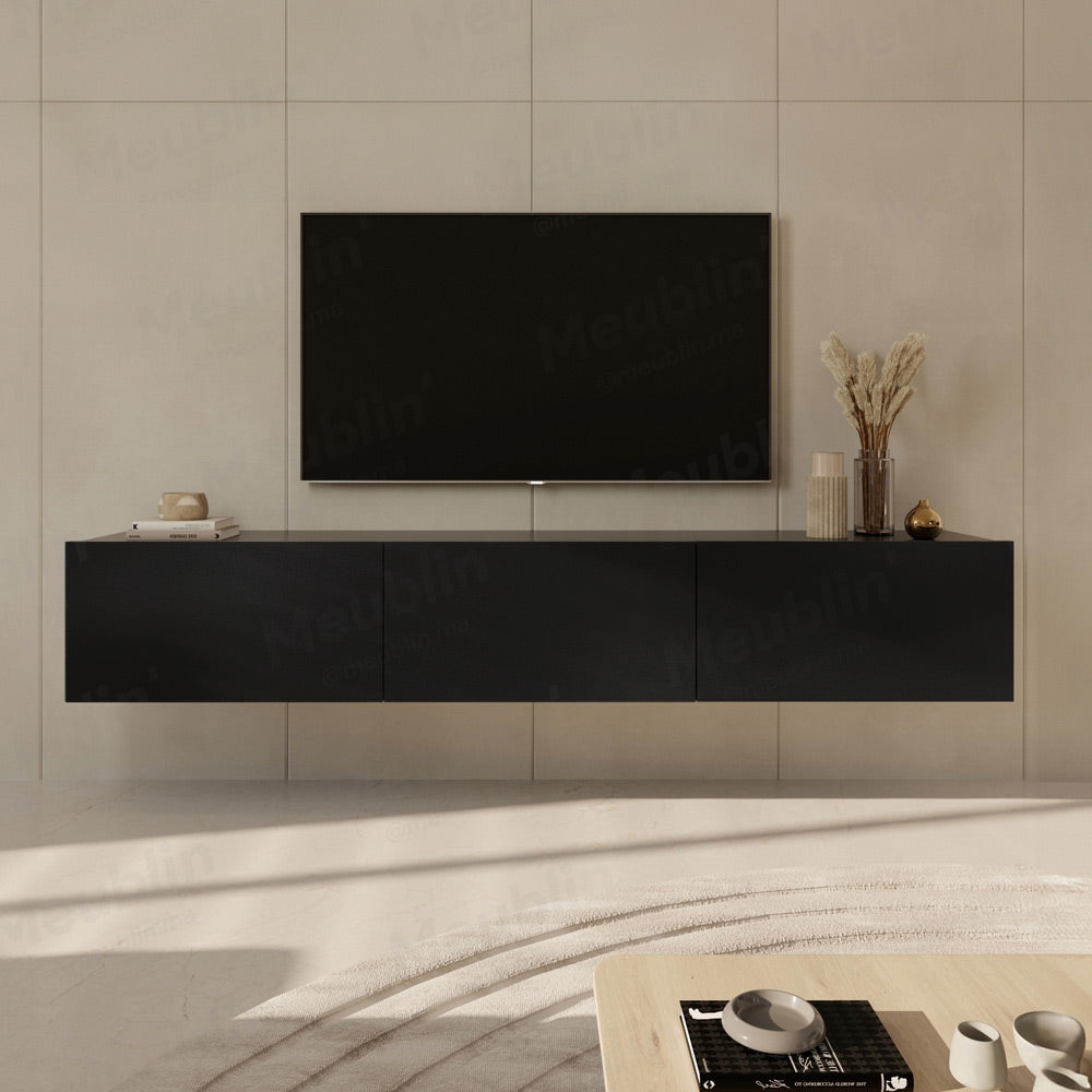 Meuble TV design suspendu DAMLA 180 cm - Noir