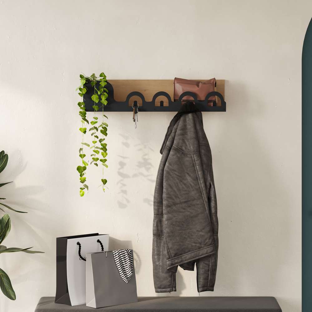 Étagère murale avec penderie en métal LIORA 63 cm - Entrée ou chambre