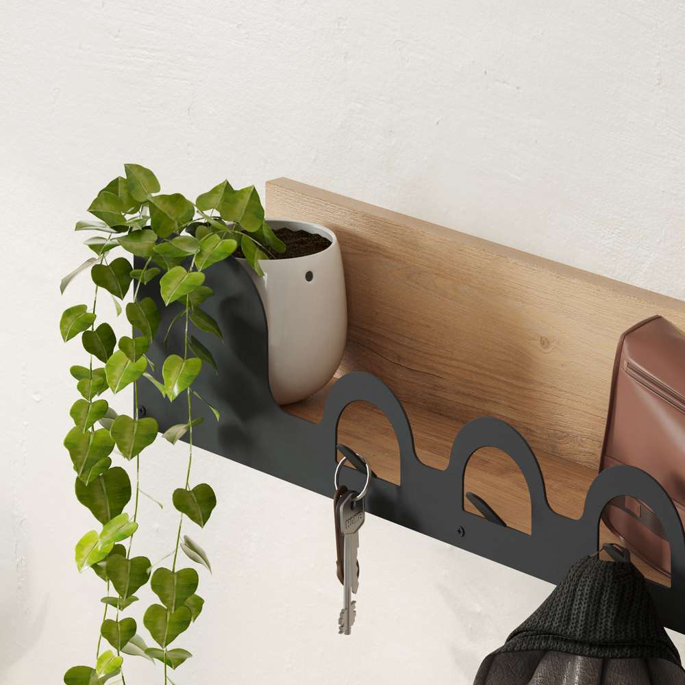 Étagère murale avec penderie en métal LIORA 63 cm - Entrée ou chambre