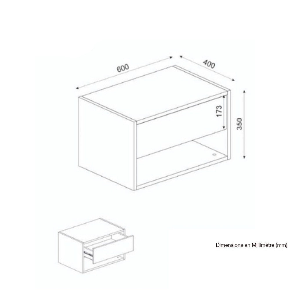 Table de nuit design suspendu SONE à 1 tiroir et 1 niche