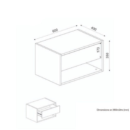 Table de nuit design suspendu SONE à 1 tiroir et 1 niche