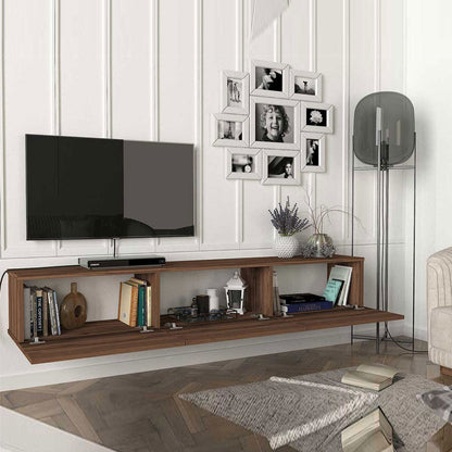 Meuble TV suspendu DAMLA 180 cm avec éclairage LED - Bois Marron Tokap
