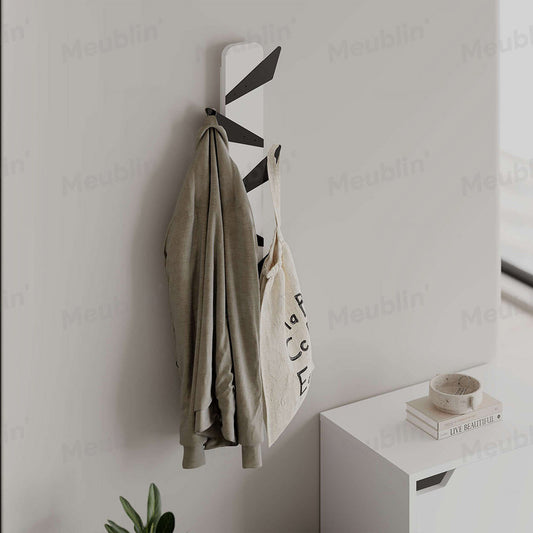 Porte-manteau décoratif en bois et métal - ALESTA 74cm - Blanc et Noir