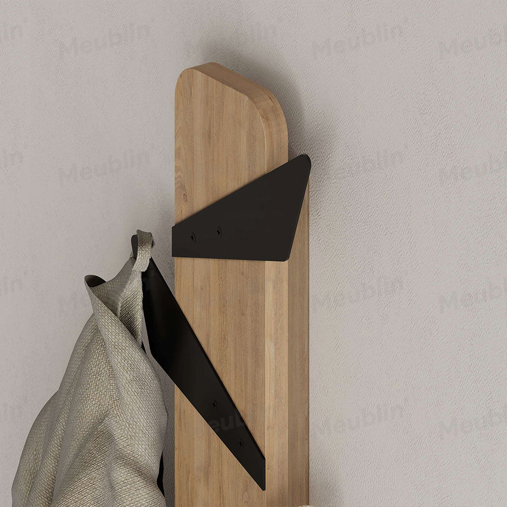 Porte-manteau décoratif en bois et métal - ALESTA 74cm - Chêne et Noir