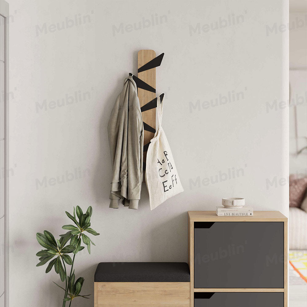 Porte-manteau décoratif en bois et métal - ALESTA 74cm - Chêne et Noir