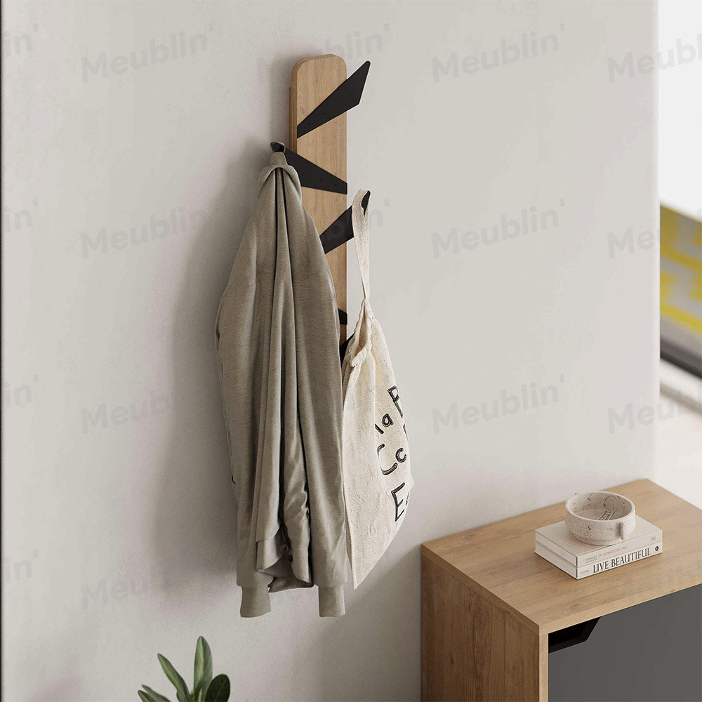 Porte-manteau décoratif en bois et métal - ALESTA 74cm - Chêne et Noir