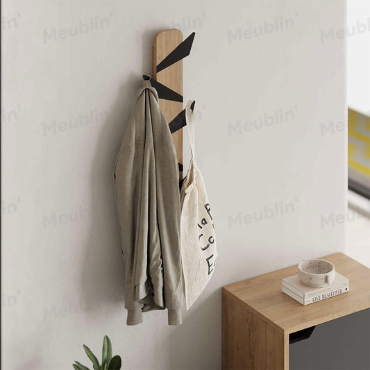 Porte-manteau décoratif en bois et métal - ALESTA 74cm - Chêne et Noir