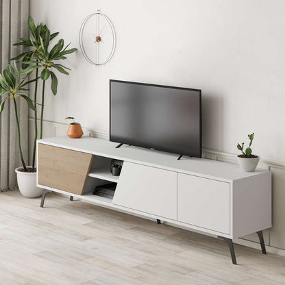 Meuble TV moderne FIONA 180 cm - Salon et séjour - Chêne et blanc