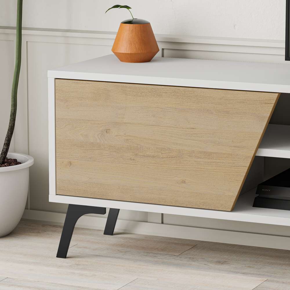 Meuble TV moderne FIONA 180 cm - Salon et séjour - Chêne et blanc