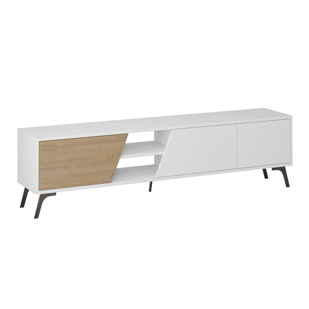 Meuble TV moderne FIONA 180 cm - Salon et séjour - Chêne et blanc
