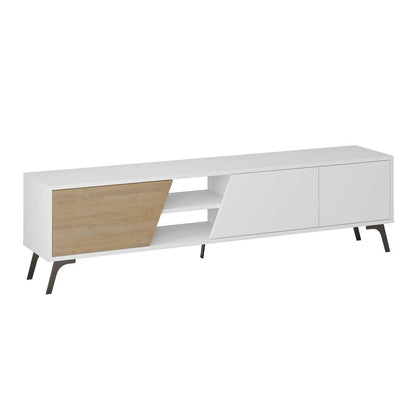 Meuble TV moderne FIONA 180 cm - Salon et séjour - Chêne et blanc