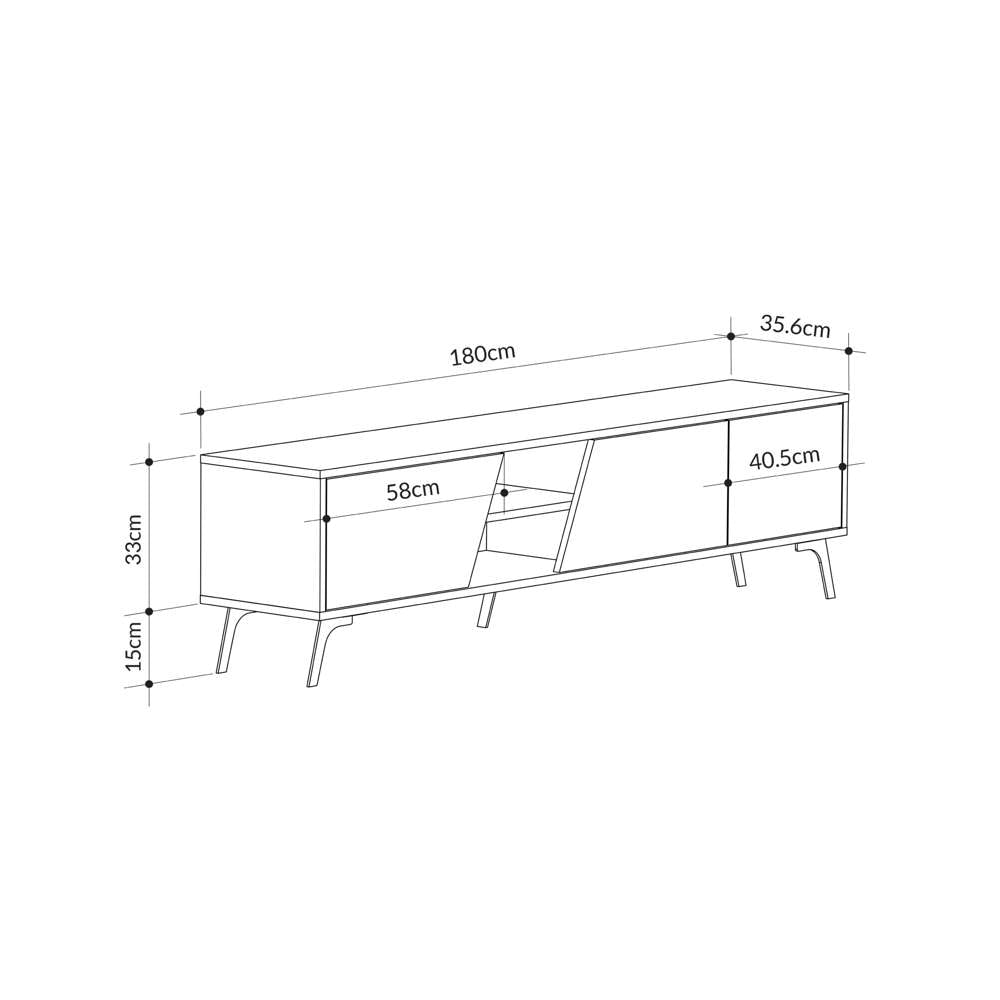 Meuble TV moderne FIONA 180 cm - Salon et séjour - Chêne et blanc